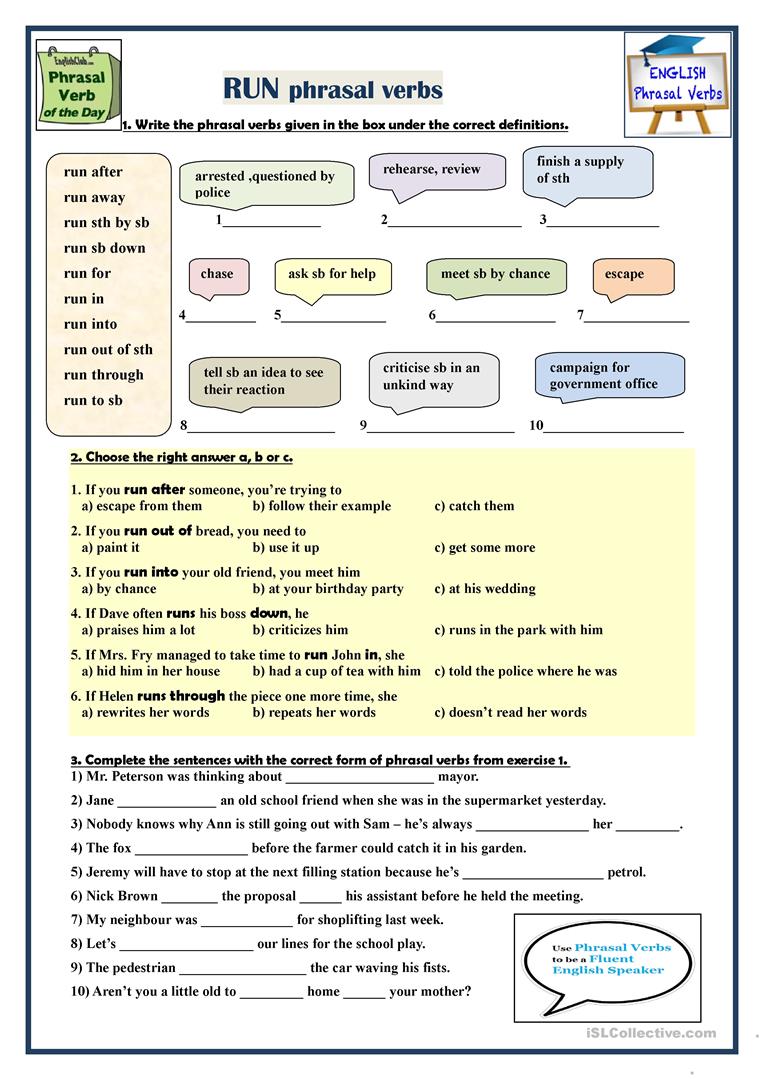 phrasal verbs exercises with answers